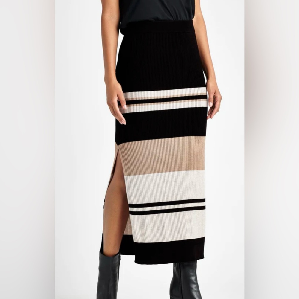 NWT Splendid Georgie Rib Stripe Skirt in Black Multi Tan Ivory XL XE